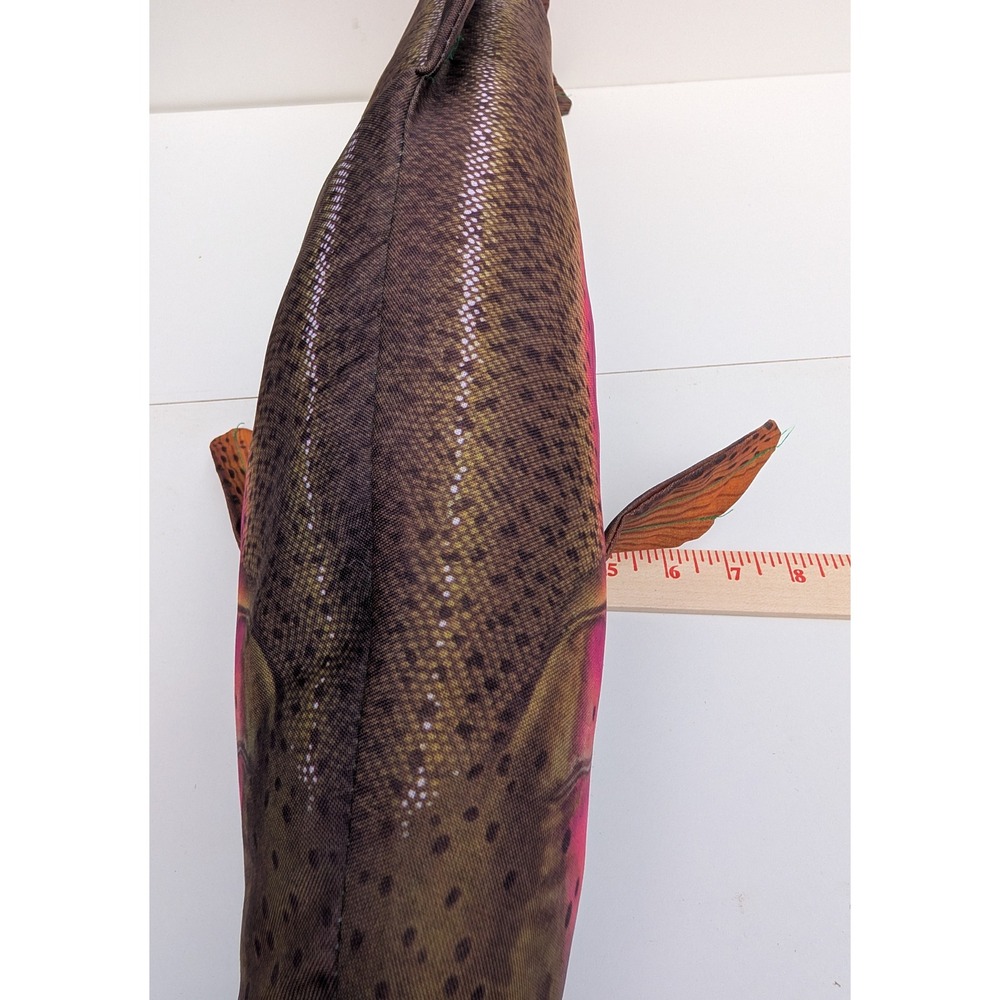 Realistic Rainbow Trout Fish Plush Pillow Novelty Cabin Decor 26 Inch - Picture 6 of 7
